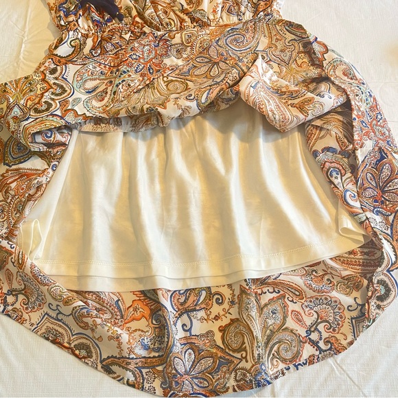 THML Boho Paisley Print Tassal Tie Mini Dress Ruffled Neck Flutter Sleeves - Picture 9 of 16